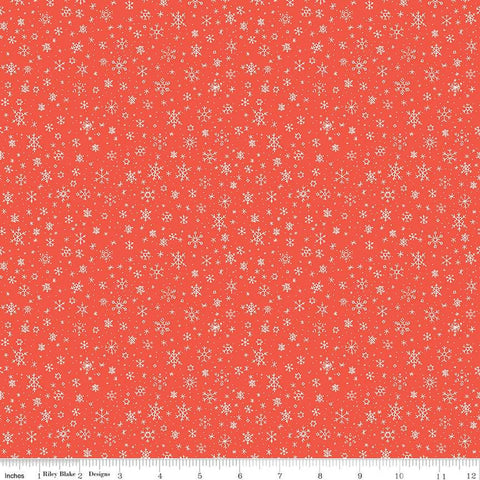 Image of the Ski Hill Snowflake Red quilting cotton fabric by Corinne Wells for Riley Blake Designs. Features white snowflakes and dots scattered on a red background.
Cute Little Fabric Shop