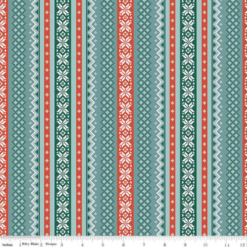 Image of the Ski Hill Sweater Teal quilting cotton fabric by Corinne Wells for Riley Blake Designs. Features a red and teal striped sweater pattern on a teal blue green background.
Cute Little Fabric Shop
