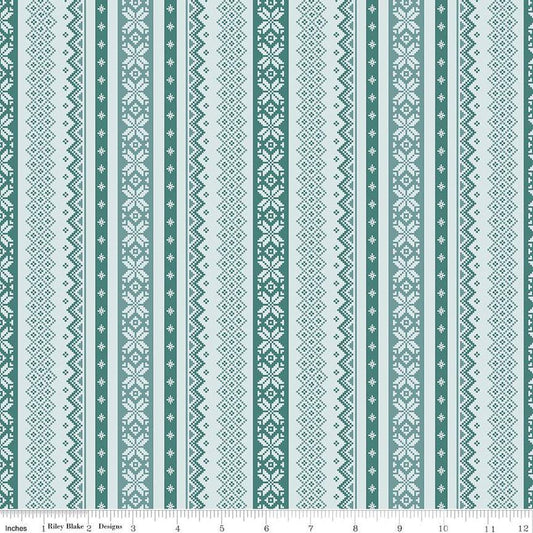 Image of the Ski Hill Sweater Powder quilting cotton fabric by Corinne Wells for Riley Blake Designs. Features a light blue and teal striped sweater pattern on a light blue background.
Cute Little Fabric Shop