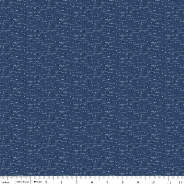 Navy blue quilting cotton fabric. Riley Blake Design Wake at the Lake fabric with tone on tone waves. 
Cute Little Fabric Shop