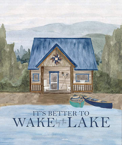 Quilting cotton panel. Riley Blake Wake at the Lake collection featuring a cabin in front of a lake with two canoes. 
Cute Little Fabric Shop