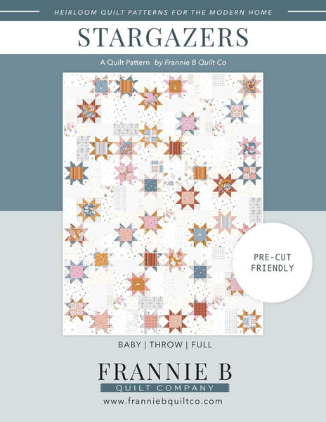 Image of the Frannie B Quilting Co. Stargazer Quilt Pattern by Riley Blake Designs. Features stars scattered on a light background.
Cute Little Fabric Shop