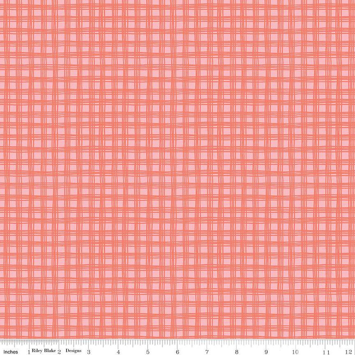 Image of the Chloe Gingham Pink quilting cotton fabric by Rachel Erickson for Riley Blake Designs. Image features a sketched-line plaid pattern on a pink background.
Cute Little Fabric Shop