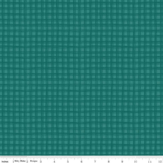 Image of the Chloe Gingham Jade quilting cotton fabric by Rachel Erickson for Riley Blake Designs. Image features a sketched-line plaid pattern on a jade teal background.
Cute Little Fabric Shop