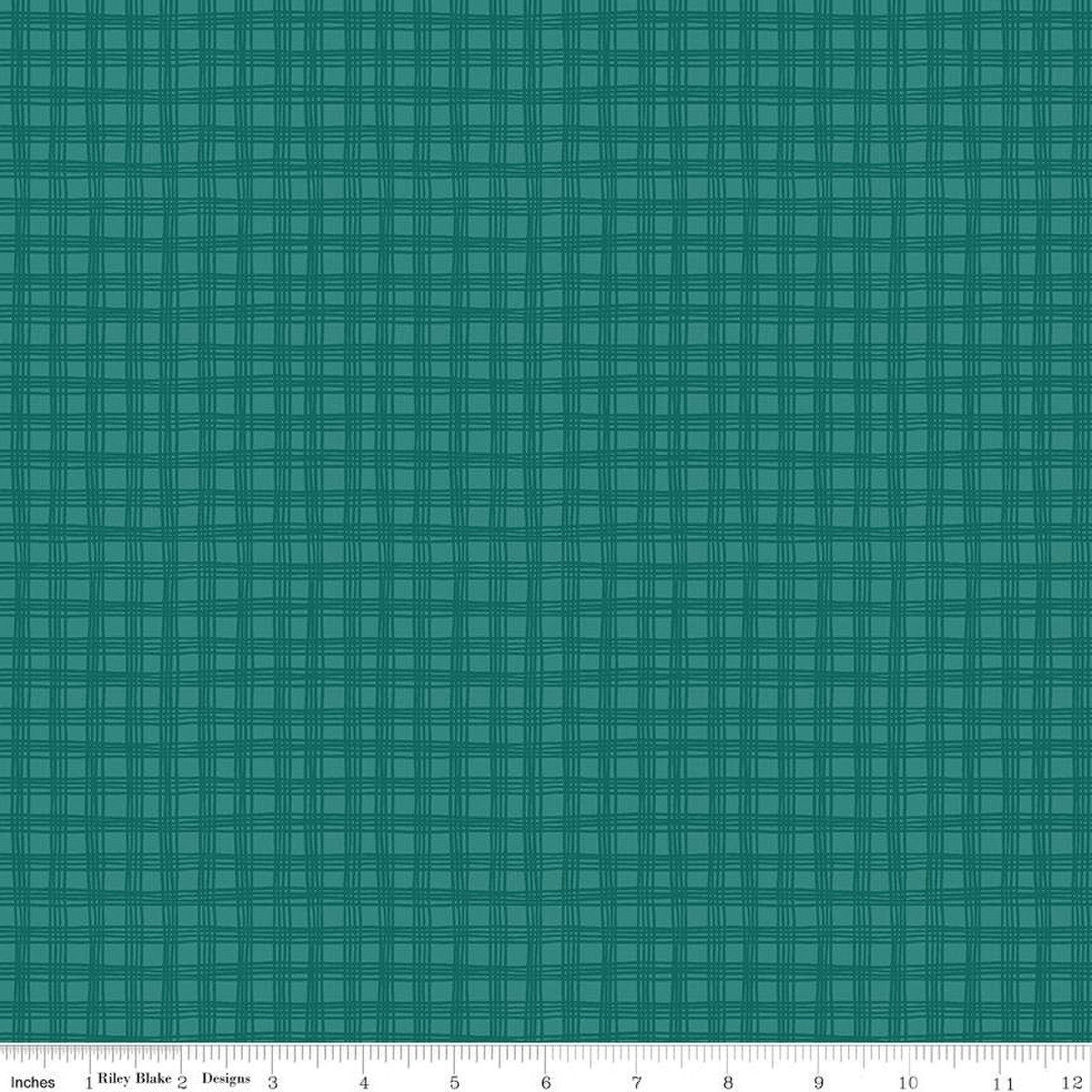 Image of the Chloe Gingham Jade quilting cotton fabric by Rachel Erickson for Riley Blake Designs. Image features a sketched-line plaid pattern on a jade teal background.
Cute Little Fabric Shop