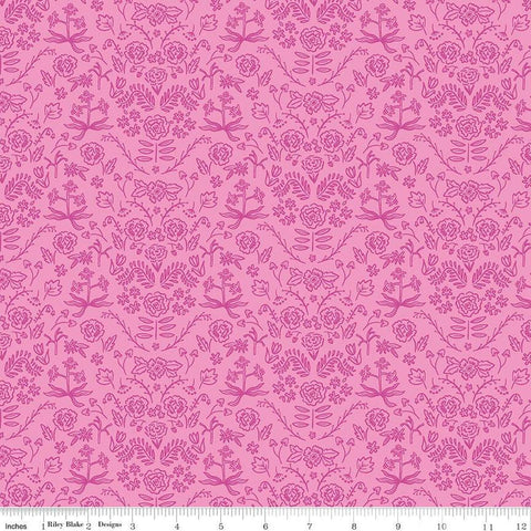 Image of the Chloe Damask Peony quilting cotton fabric by Rachel Erickson for Riley Blake Designs. Image features outlined floral damask designs on a pink background.
Cute Little Fabric Shop