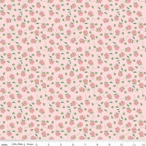 Clover Farm from Riley Blake Designs. Image depicts scattered pink clovers on a light pink background. Quilting cotton fabric. 
Cute Little Fabric Shop