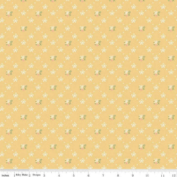 Clover Farm from Riley Blake Designs. Image depicts scattered flowers and X's on a yellow background. Quilting cotton fabric. 
Cute Little Fabric Shop