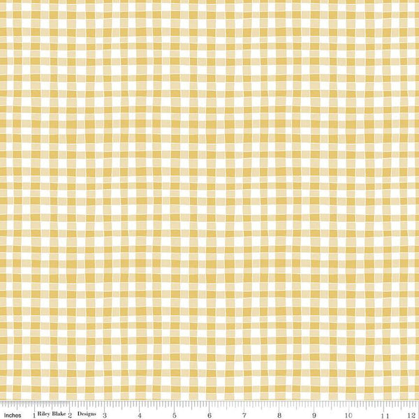 Clover Farm from Riley Blake Designs. Image depicts irregular yellow gingham stripes. Quilting cotton fabric. 
Cute Little Fabric Shop