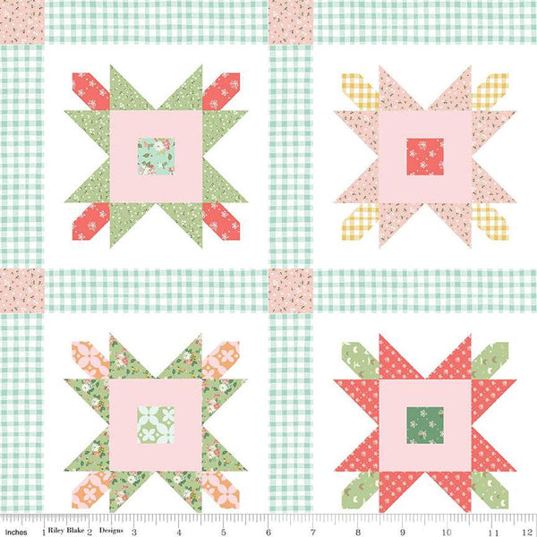 Clover Farm from Riley Blake Designs. Image depicts a cheater print with a star quilt design. Quilting cotton fabric. 
Cute Little Fabric Shop