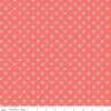 Clover Farm from Riley Blake Designs. Image depicts scattered flowers and Xs on a coral pink background. Quilting cotton fabric. 
Cute Little Fabric Shop