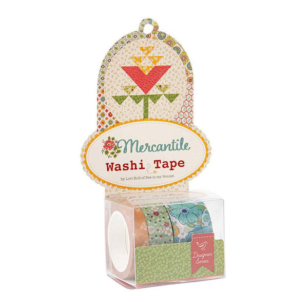 Image of Lori Holt Mercantile Washi Tape by Riley Blake Designs. Pictures thin yellow tape, medium thickness green tape, and wide blue floral tape.
Cute Little Fabric Shop