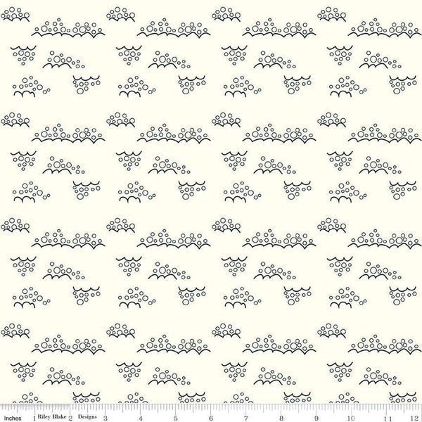 Image of Christmas Is in Town Snowballs Cream by Riley Blake Designs. Features clusters of cream white snowballs on a cream white background. 
Cute Little Fabric Shop