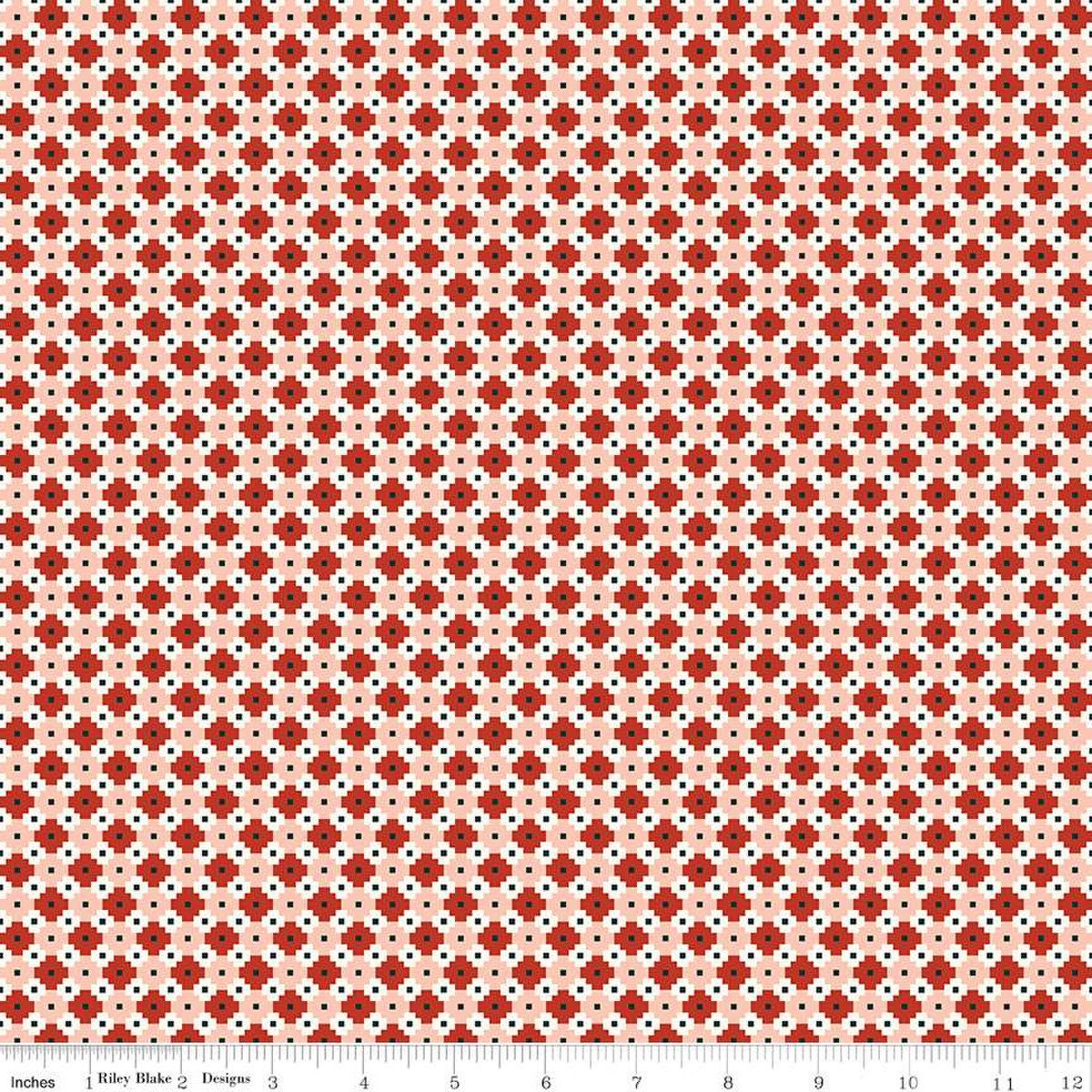 Image of Christmas Is in Town Geo Red by Riley Blake Designs. Features geometric tiles of dark red, light pink, and white.
Cute Little Fabric Shop