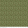 Image of Christmas Is in Town Mistletoe Olive by Riley Blake Designs. Features scattered mistletoe with red berries on a green background. 
Cute Little Fabric Shop