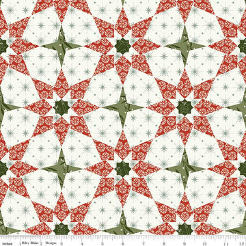 Christmas Is in Town Christmas Stars Cheater Print C14752 Cream - Riley Blake Designs - Geometric Star - Quilting Cotton Fabric