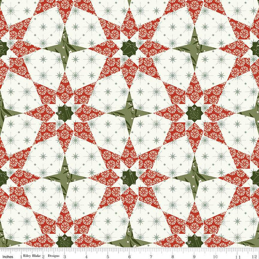 Christmas Is in Town Christmas Stars Cheater Print C14752 Cream - Riley Blake Designs - Geometric Star - Quilting Cotton Fabric