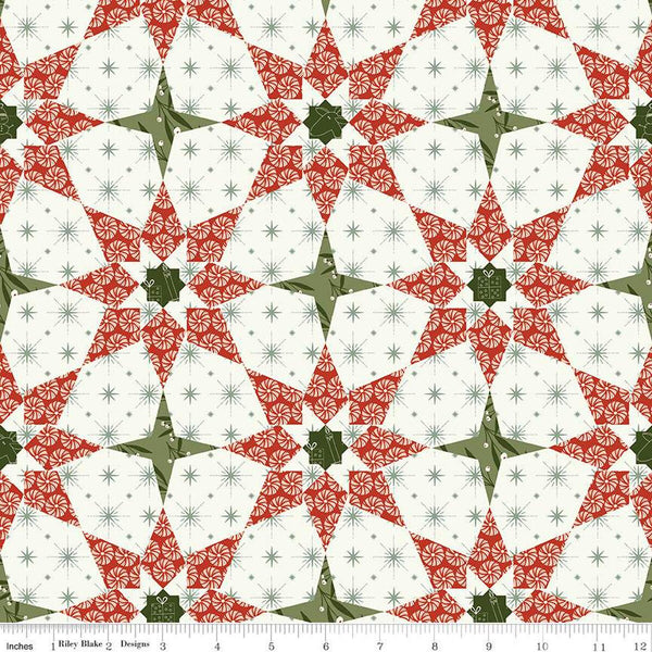 Christmas Is in Town Christmas Stars Cheater Print C14752 Cream by Riley Blake Designs - Geometric Star - Quilting Cotton Fabric