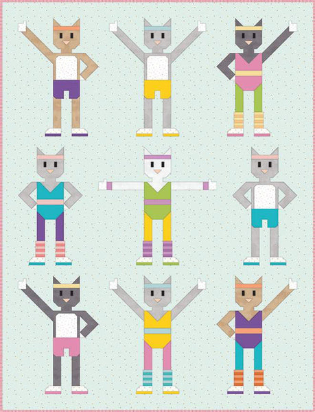 Art East Quilting Co. Catrobics quilt pattern by Art East Quilting Co. for Riley Blake Designs. Features the front of the pattern, with 9 cats in workout gear in various poses. 
Cute Little Fabric Shop