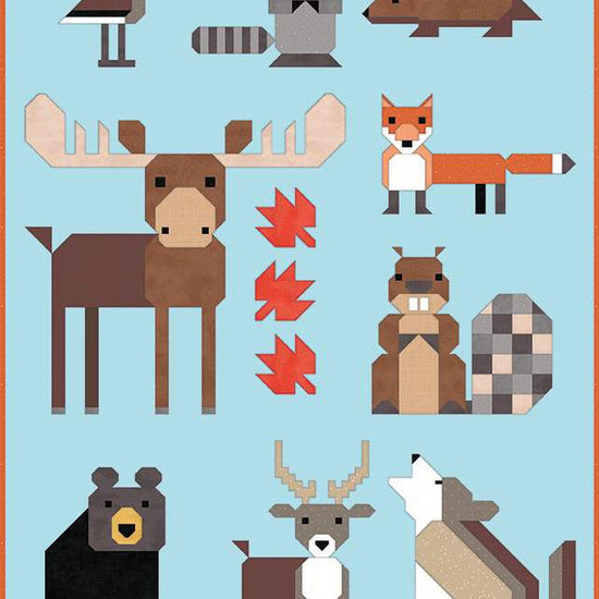 Art East Quilting Co. Wonderful Woodland quilt pattern by Art East Quilting Co. for Riley Blake Designs. Features the front of the pattern, with forest animals such as a bear, deer, moose, raccoon, and fox. 
Cute Little Fabric Shop