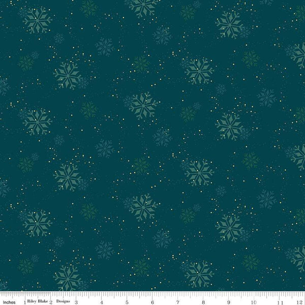 Image of In From the Cold Snowflakes Navy by Riley Blake Designs. Features scattered snowflakes on a dotted navy blue background.
Cute Little Fabric Shop