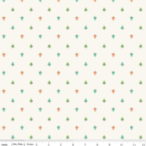 Image of In From the Cold Trees Cream by Riley Blake Designs. Features geometric pine trees on a cream white background. 
Cute Little Fabric Shop