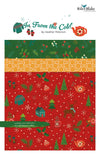 Picture of the In From the Cold Storyboard by Riley Blake Designs. Features the main red fabric with coordinating yellow and green fabrics. 
Cute Little Fabric Shop