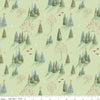 Image of the Magical Winterland Trees Green quilting cotton fabric by Riley Blake Designs. Features scattered trees on a green background. 
Cute Little Fabric Shop