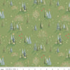Image of the Magical Winterland Trees Clover quilting cotton fabric by Riley Blake Designs. Features scattered trees on a green background. 
Cute Little Fabric Shop