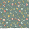 Image of the Magical Winterland Knitwear Winter quilting cotton fabric by Riley Blake Designs. Features tossed hats and mittens on a winter blue background. 
Cute Little Fabric Shop