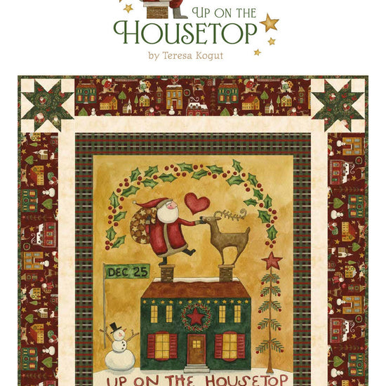 Image of the Up on the Housetop Storyboard by Riley Blake Designs. Features the main panel with Santa and a reindeer on the roof. 
Cute Little Fabric Shop