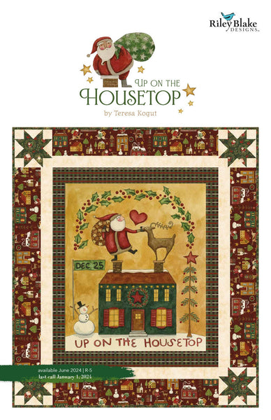 Image of the Up on the Housetop Storyboard by Riley Blake Designs. Features the main panel with Santa and a reindeer on the roof. 
Cute Little Fabric Shop