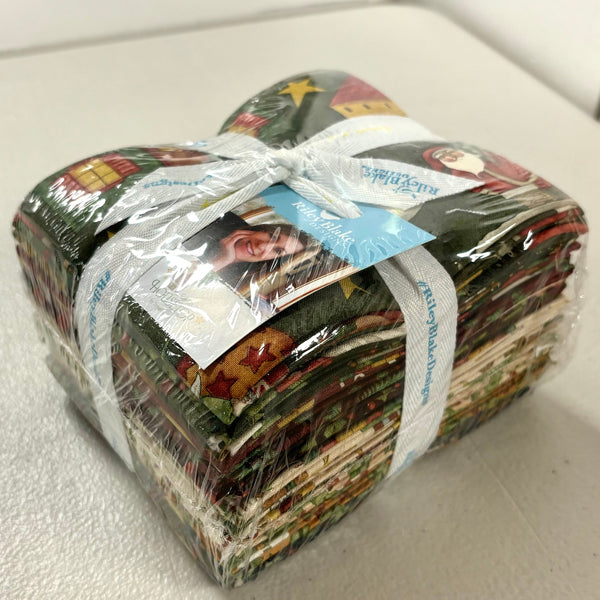 Image of the Up on the Housetop fat quarter bundle from Riley Blake Designs. Features the main dark green fabric on the top. 
Cute Little Fabric Shop