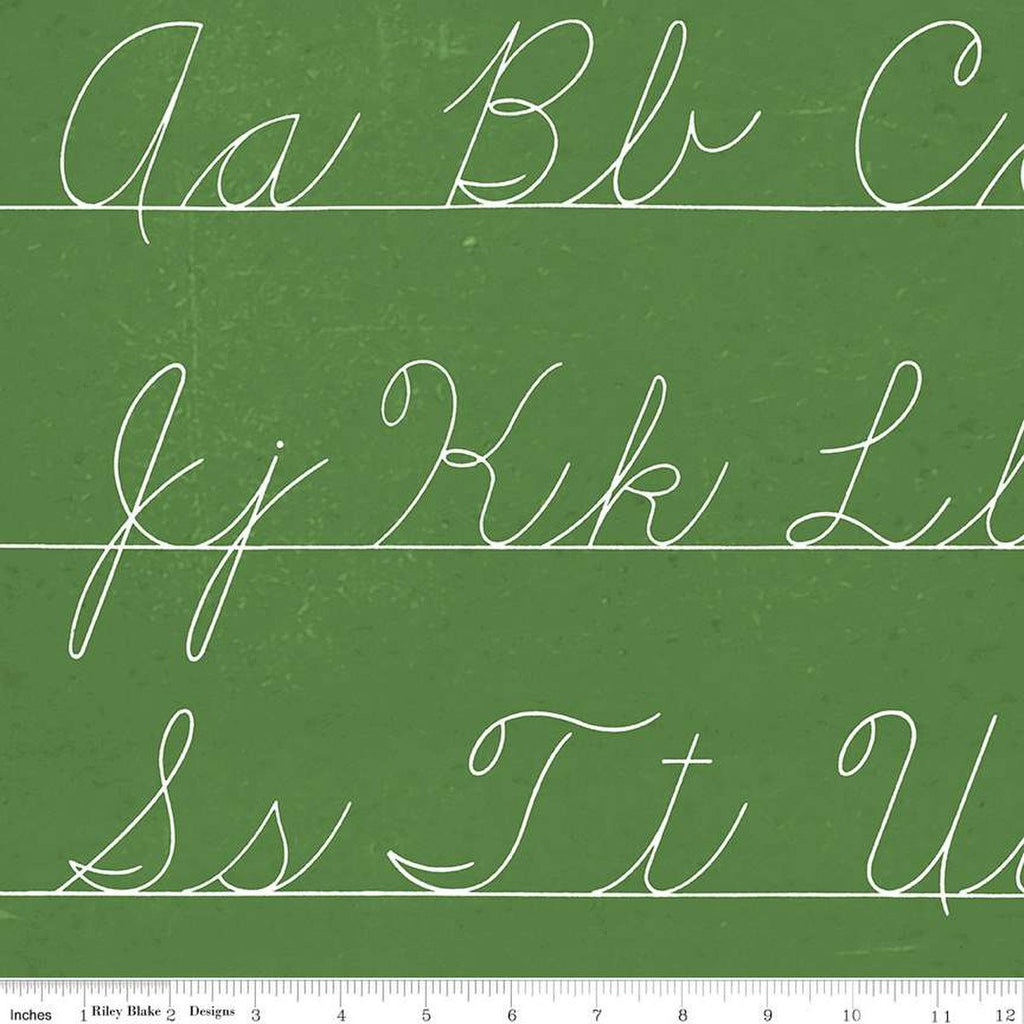 Old School Penmanship C14964 Green - Riley Blake Designs - Cursive Tex ...