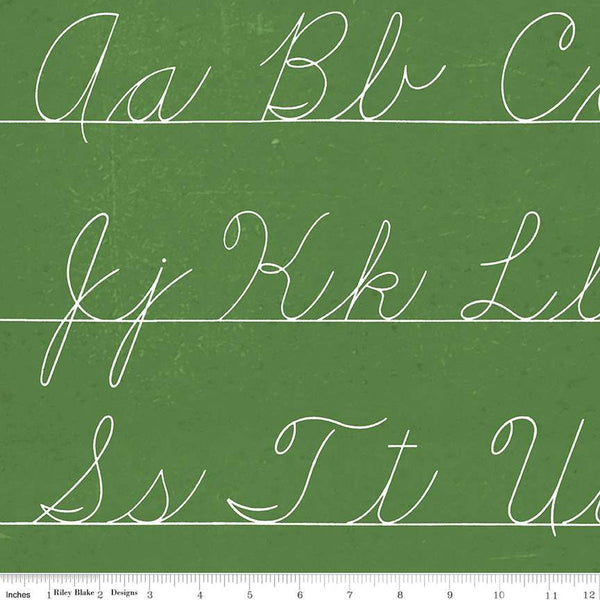 SALE Old School Penmanship C14964 Green - Riley Blake Designs - Cursive Text Paper - J. Wecker Frisch - Quilting Cotton Fabric