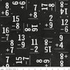 Image of the Old School Flash Cards Black quilting cotton fabric by J. Wecker Frisch for Riley Blake Designs. Features white math equations scattered on a black background. 
Cute Little Fabric Shop