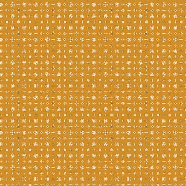 Image of the Prim Vintage Butterscotch quilting cotton fabric by Lori Holt for Riley Blake Designs. Features geometric patterns on a gold background. 
Cute Little Fabric Shop