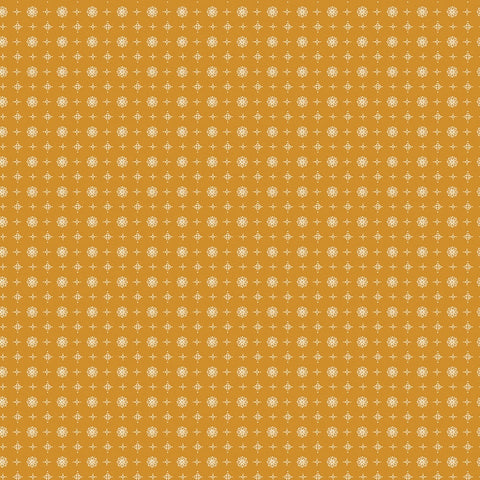 Image of the Prim Vintage Butterscotch quilting cotton fabric by Lori Holt for Riley Blake Designs. Features geometric patterns on a gold background. 
Cute Little Fabric Shop