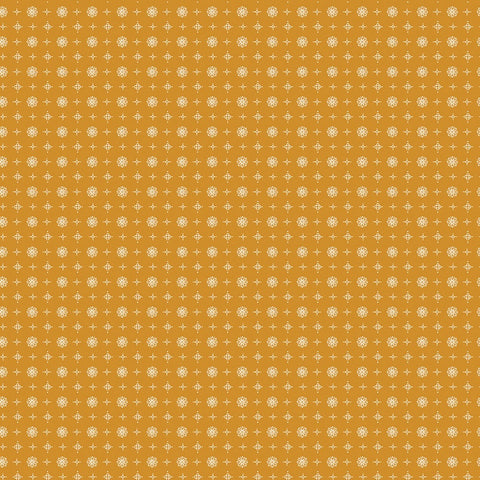 Image of the Prim Vintage Butterscotch quilting cotton fabric by Lori Holt for Riley Blake Designs. Features geometric patterns on a gold background. 
Cute Little Fabric Shop