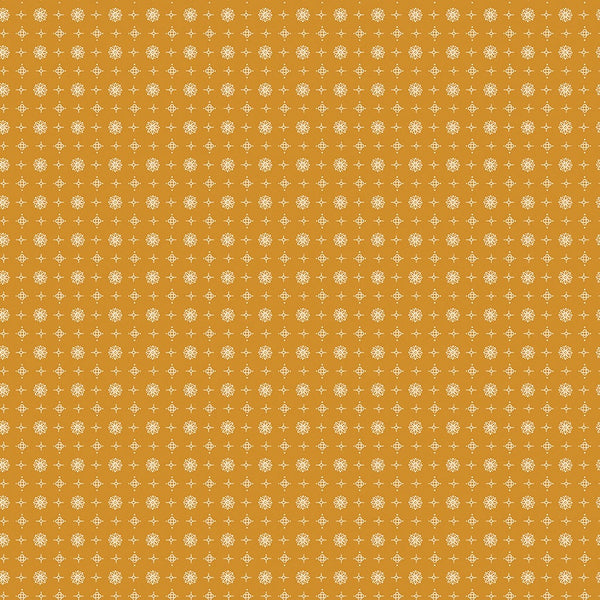 Image of the Prim Vintage Butterscotch quilting cotton fabric by Lori Holt for Riley Blake Designs. Features geometric patterns on a gold background. 
Cute Little Fabric Shop