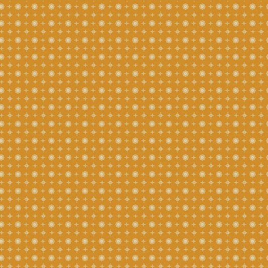 Image of the Prim Vintage Butterscotch quilting cotton fabric by Lori Holt for Riley Blake Designs. Features geometric patterns on a gold background. 
Cute Little Fabric Shop