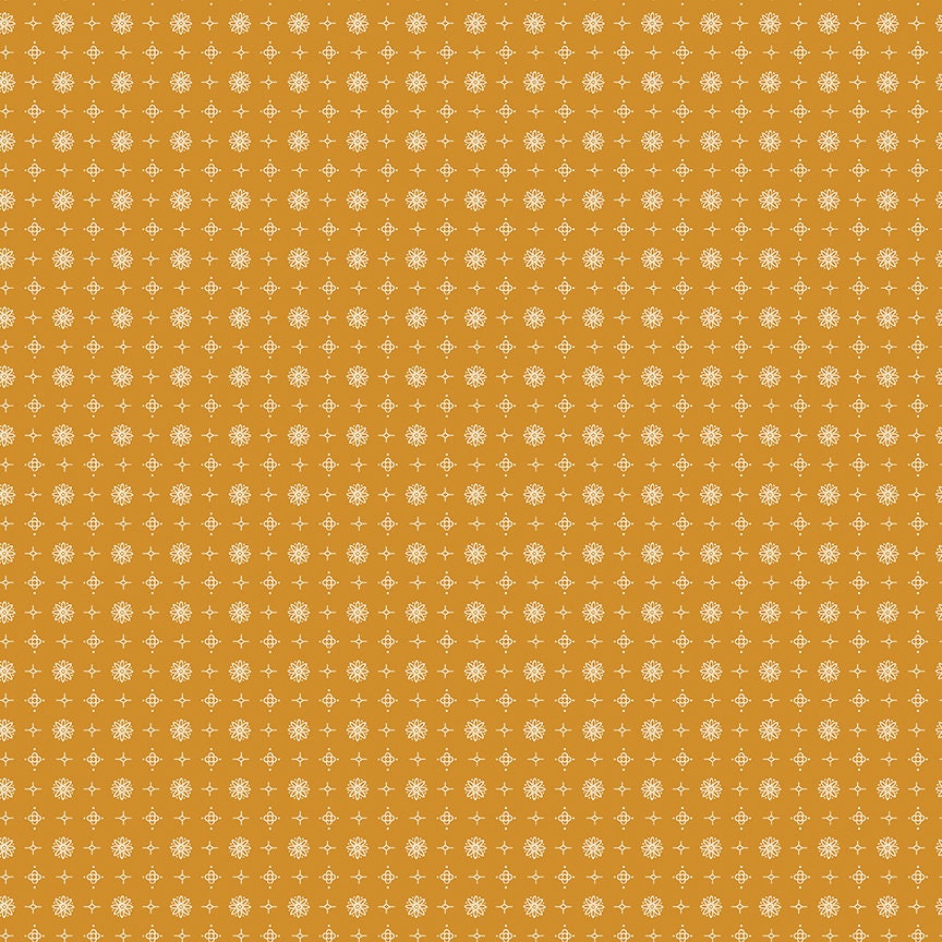 Image of the Prim Vintage Butterscotch quilting cotton fabric by Lori Holt for Riley Blake Designs. Features geometric patterns on a gold background. 
Cute Little Fabric Shop