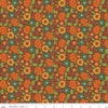 Image of the Autumn Afternoon Pumpkins Brown quilting cotton fabric by Heather Peterson for Riley Blake Designs. Features flowers, pumpkins, mushrooms, leaves, and acorns on a brown background. 
Cute Little Fabric Shop