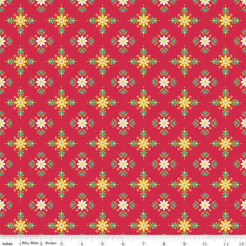 Image of the Autumn Afternoon Flower Clusters Berry quilting cotton fabric by Heather Peterson for Riley Blake Designs. Features a tiled design with clusters of flowers on a dark pink red berry background. 
Cute Little Fabric Shop