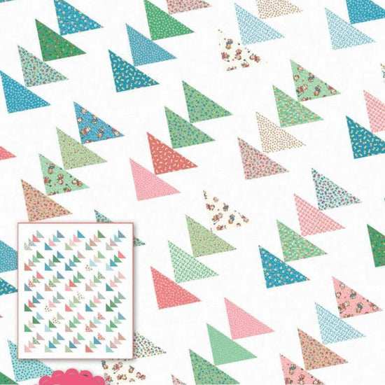 Image of the It's Sew Emma Early Bird Quilt Pattern by Riley Blake Designs. Features a triangle pattern on a light background. 
Cute Little Fabric Shop