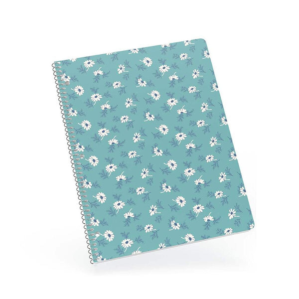 Image of the Lori Holt Busy Bee Notebook by Riley Blake Designs. Features a notebook with white flowers on a blue background. 
Cute Little Fabric Shop