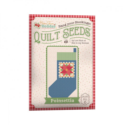 Image of the Lori Holt Home Town Holiday Quilt Seeds™ No. 2 by Riley Blake Designs. Features a quilted poinsetta on a stocking. 
Cute Little Fabric Shop