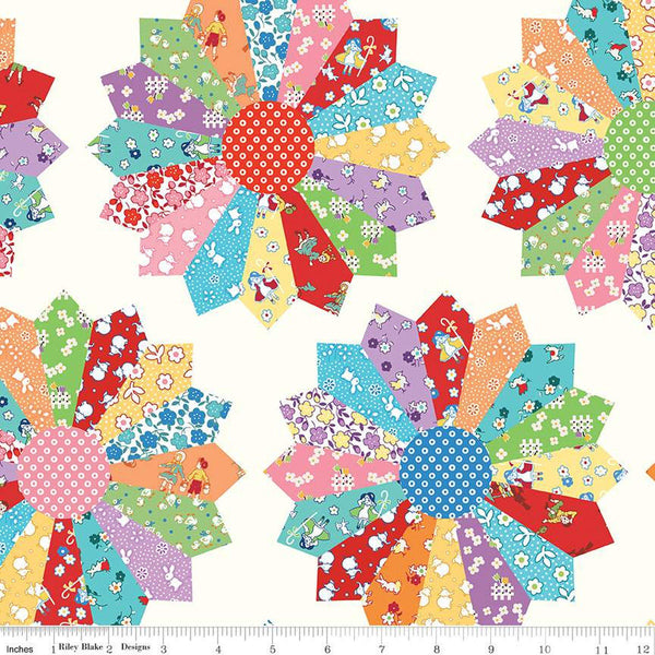 Image of the Storytime 30s Dresden Cheater Print Multi by Riley Blake Designs. Features a Dresden plate quilt design with multicolored petals.
Cute Little Fabric Shop