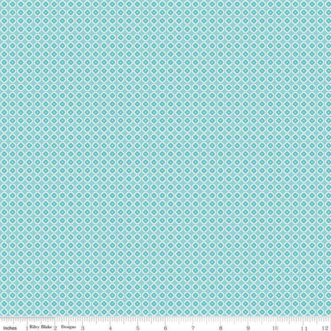 Image of the Farm Girl Vintage Flower Flat Aqua quilting cotton fabric by Lori Holt for Riley Blake Designs. Features a geometric tiled pattern with aqua blue colors. 
Cute Little Fabric Shop