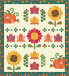 Image of the Autumn Afternoon Sampler Quilt Pattern by Heather Peterson for Riley Blake Designs. Features  pieced leaves, pumpkins, and sunflowers. Finished size is 73" x 80". 
Cute Little Fabric Shop